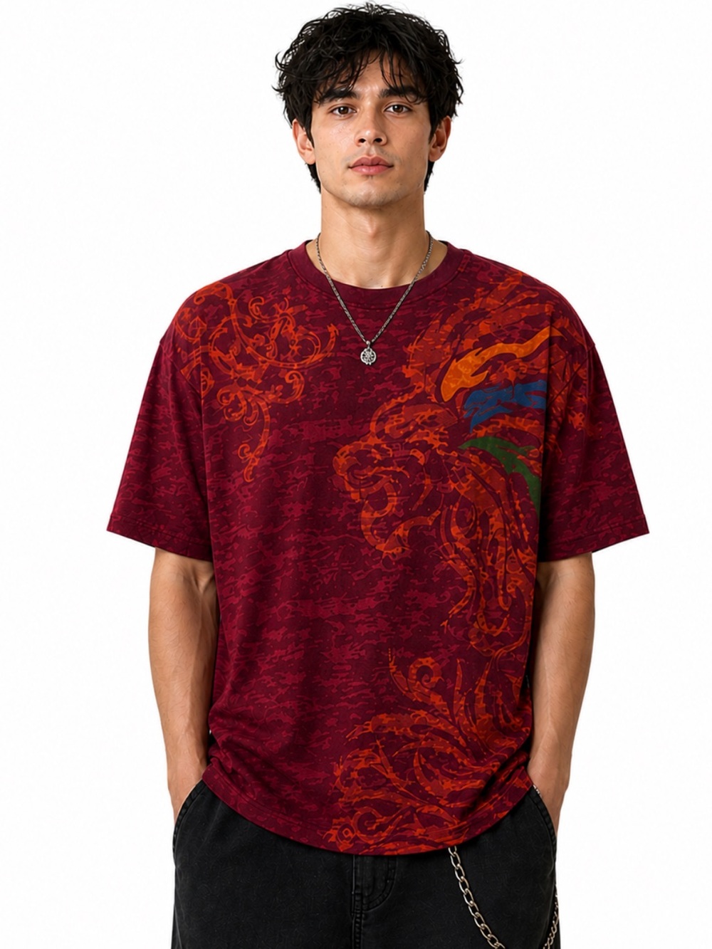 NWT Dragon Graphic Tee Red Orange Streetwear Short Sleeve T-Shirt, XL